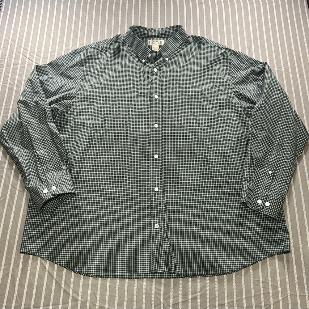 Duluth Trading Co. men's long-sleeve button-down shirt in a green and white 3XL